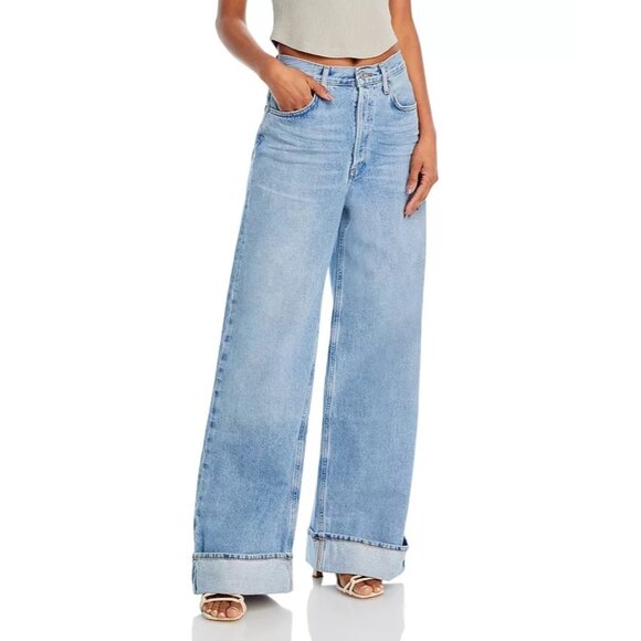 Agolde Dame Denim Jeans Womens 26 Casual Classic Y2K Cuffed Wide Leg Grunge - Picture 1 of 9